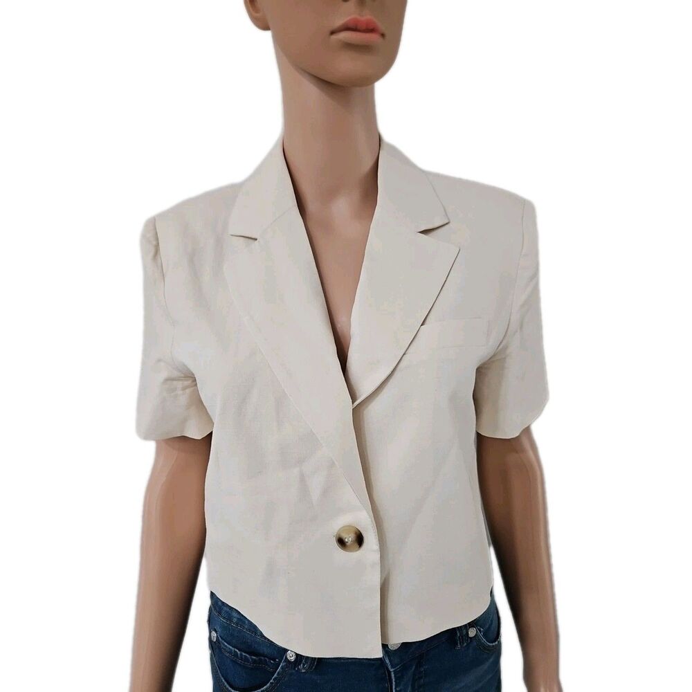 Sophie Rue Cream Short Sleeve Blazer Style Top Size M